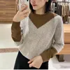 Damessweaters Zweden Pullover Halfhoge kraag Patchwork Ontwerp Schroefdraad Onderlaag Mode Casual Elegante tops met lange mouwen