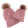 Berets Winter Pom Beanies Hüte Kinder Stricken Casual Hut Für Mama Baby Eltern-Kind Pompon Caps Skullies All-match