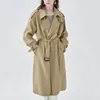 Kobiety kurtki długie Rówek Kobieta stały kolorowy płaszcz Klasyczny Lapel z długim rękawem wiatrak z paskiem Sprin Autumn Casual Streetwear 240307
