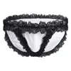 Underpants 2024 Sexy Calcinha 3 Peça Branco Preto Rosa Lace Underwear Plus Size Médio-Rise Calcinha Transparente Briefs Bordado para Gay