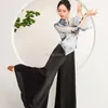 Stage Wear 2024 Classical Dance Chinese Style Practice Dress Gauze Elastic Ink Painting Printing Top Slit Cheongsam W128