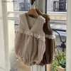 Pheclsuits Ruffles Lace Baby Girls Waffle Vest Romper Summer Autumn 0-24 شهرًا