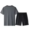 Men's Summer Outfit with Solid Color Short Sleeved T-shirt, Cotton Casual Stretch Sports Ice Shorts Set, Men's Full Set