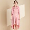 Party Dresses 2024 Spring Fashion Women's Korean Version Elegant And Mid Length Knee Irregular Hemline Slim Pink Dress