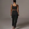 Suits 2023 New Women Solid 2 Two Piece Set Sport Fitness Bodycon Solid Hip Hop Dance Tracksuit Set Tank Crop Top Trouser Pants Suit