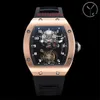 2024 YS Factory Montre pour hommes RM001 Véritable tourbillon Mouvement mécanique Mise à niveau Verre trempé double couche Bracelet en caoutchouc littéral Boîtier en acier