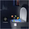 Ночные огни Туалетный ночник Светодиодная лампа Умная ванная комната Активация движения человека Pir 8 цветов Matic RGB Подсветка для чаши Огни Drop Dhtve
