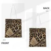 Sacos de compras Pele de leopardo com ornamentos étnicos Eco Ombro Bolsa Feminina Bonito Marrom Animal Grande Capacidade Tote