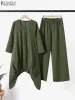 Suits 20022 ZANZEA Women Suit Casual Matching Sets Irregular Hem Long Sleeve ONeck Blouse Loose Pant Elegant Vintage Urban Tracksuit