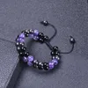 8 mm großes natürliches Amethyst-Doppelschicht-Armband mit verstellbarem schwarzem Magnetperlenarmband für Männer und Frauen