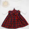 Ensembles de vêtements Automne Fille Vêtements Bébé 2pcs Mignon Tenue Quotidienne Solide Col De Poupée Haut Avec Robe À Carreaux Ensemble 1-6 Ans Costume D'anniversaire Costume