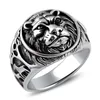 Solid 925 Sterling Silver Mens Lion Ring Vintage Steampunk Retro Biker Rings For Men Trees Deers Engraved Male Jewelry 240220