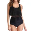 Damesbadmode Dames Mesh Tankini Tummy Control Tanktop Retro effen badpak met ruches Shorts Tweedelig badpak