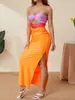 Casual Dresses Womens Bodycon Midi Dress Fashion Strapless Twist Front Contrast Color Tube Club Street Style Skin Friendly