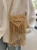 Makeup Sponges YJ Hand-Woven Bag Summer Shoulder Tassel Fashion All-Match Messenger för kvinnor