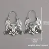 Dangle Earrings Ethnic Style For Women Cat Animal Silver Color Grave Metal Inlaid Jewelry Trendy Female Gift