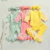 Phemsuits Ma Baby 0-2y Newborn Infant Baby Girls Clotions مجموعات صغيرة من الشبكات Daisy Romper Flare Pants عقال الخريف ملابس الربيع D06 L240307