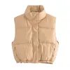 Gilet in cotone PU con colletto in piedi per gilet pigro in tinta unita di fascia alta da donna primaverile e autunnale