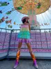 Y2K Mini vestido bohemio Mujer Correa de espagueti Lentejuelas Vestido en capas colorido brillante Verano 2000s Fiesta Club Vestidos Mujer 240304