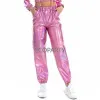 Capris Fenyong Womens Shiny Metallic Pants, Holographic Disco Sweatpant for 70s 80s Alien Space Cowgirl Halloween Costume Leisure