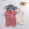 Jumpsuits Solid Striped Button Casual Infant Rompers Turn Down Collar Short Sleeve Pocket Spring Summer Baby Romper Unisex L240307