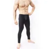 Calças masculinas apertadas calças masculinas ultrafinos u bolsa longo johns leggings alta elasticidade suave lounge para casa sheer