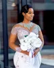 2024 Arabo Aso Ebi Plus Size Pizzo Lussuoso Abito da sposa a sirena Fiori Cristalli Livelli Abiti da sposa in raso Abiti 322