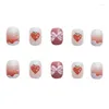 False Nails 24Pcs Midi Press On Sweet Style Peach Print Fake Removable Wearable Bow Deor Artificial Salon Diy Drop Delivery Dheu7