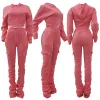 Suits Women's Thickened Plus Velvet Leisure Sports Set Drawstring 6color Hoodie Stacked Pants Outfits Crop Top 2 Piece Set Tracksuit