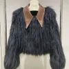Haining 2023 nova moda ocidental cabelo de guaxinim carro listra casaco de pele feminino inverno curto terno gola parece fino e na moda 893268