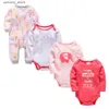 Jumpsuits Honeyzone Spring Flower Print Róż Baby Scossuit Toddler Ubrania Noworodka roupa bebe menina pełne rękawie Neonato 4PCS/zestaw L240307