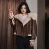 Haining Winter New Merino Collar Women's Short Motorcycle Lapel Lamb Fur Grass Coat 178030