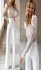 Elegante macacão branco vestido de casamento feito sob encomenda rendas mangas compridas vestido de noiva simples vestidos vintage novia1283905