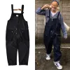 Overaller safari stil overaller män lapptäcke kontrast stitch denim mens byxor last multipocket casual funktionell arbete jumpsuit m2xl