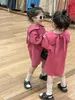 Sweet Girls Back Big Bows Princess Dresses Kids Lapel Long Sleeve Dress 2024 Spring Children Clothing Z6994