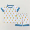 Set di abbigliamento Bsso0357 Carota Coniglio Blu Pantaloncini a maniche corte Completo per neonato Abbigliamento Madre Bambina per bambini Bambino