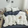 Svart sängkläder set för pojkar flickor sovrum tvättat bomullslock täcke kudde sängen sängöverdrag enkelt mode lakan set sängkläder 240228
