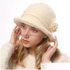 Stingy Brim Hatts Sticked Top Hat For Women Flower Winter Thicked Warm Caps BRIM HATS beanie hink mode droppe leverans mode acc dh6zd