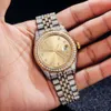 2023 Klasyczne bioder biżuterii złoto Złota Złota Pave Out VVS Moissanite Diamond Waterproof Men Kwarcowe zegarki