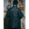 CRTZ 2024 New devils Island Retro Black Loose Pleated Leather Shirt with Three-dimensional Steel Print New in Summer