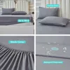 34 pçs conjunto de cama sólida à prova dwaterproof água lençol fronhas macio rainha rei tamanho gêmeo completo branco e cinza 240226