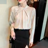 Women's Blouses Long Sleeve Chiffon Blouse Shirt Women Blusas 2024 Mock-neck Office Lady Tops Female S21