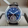 Wristwatches 44mm No Logo Mechanical Hand Wind Men's Watch Black Dial Blue Glass Bulge Bubble Mirror Rotating Turbine Seagull 2265