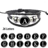 Charm Bracelets 26 Letters A-Z Hand Woven Gemstone Bracelet Men ID Friendship Punk Sport Adjustable Black Leather For Women Kids Gifts