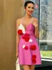 Stage Wear 3D Flower Pearl Strap Rose Rouge Robe de bandage de fête à la mode et douce
