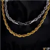 Chains 5-7Mm Stainless Steel Twisted Rope Gold Chain Necklaces For Men Women Hip Hop Titanium Thick Choker Fashion Party Jewelry Gift Dhqb3