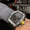 Досуг Milles Роскошные часы Механические часы Richar Mills Rm11-03 Швейцарский автоматический механизм с сапфировым стеклом Импортный резиновый ремешок для часов Pudx