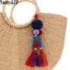 Naomy&ZP Bohemian Style Wood Beads Key Chain Pompom Key Ring Holder Bag Hanging Tassel Pendant Keychain Decoration Jewelry 2020257I