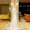 Vintage Dubai Arábia Saudita Pérolas Sereia Vestidos de Casamento Sexy Fora Do Ombro Elegante Marfim Cetim Ruffles Vestidos Boho Country Reception Robes Personalizado