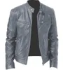 Mode hommes veste en cuir coupe ajustée col montant veste en polyuréthane mâle Anti-vent moto revers diagonale fermeture éclair vestes hommes 240228